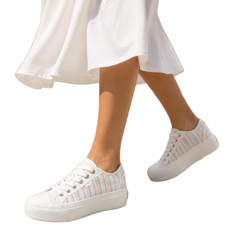 NEW ROXY women's cruiser tennis shoe in multi stripe/white